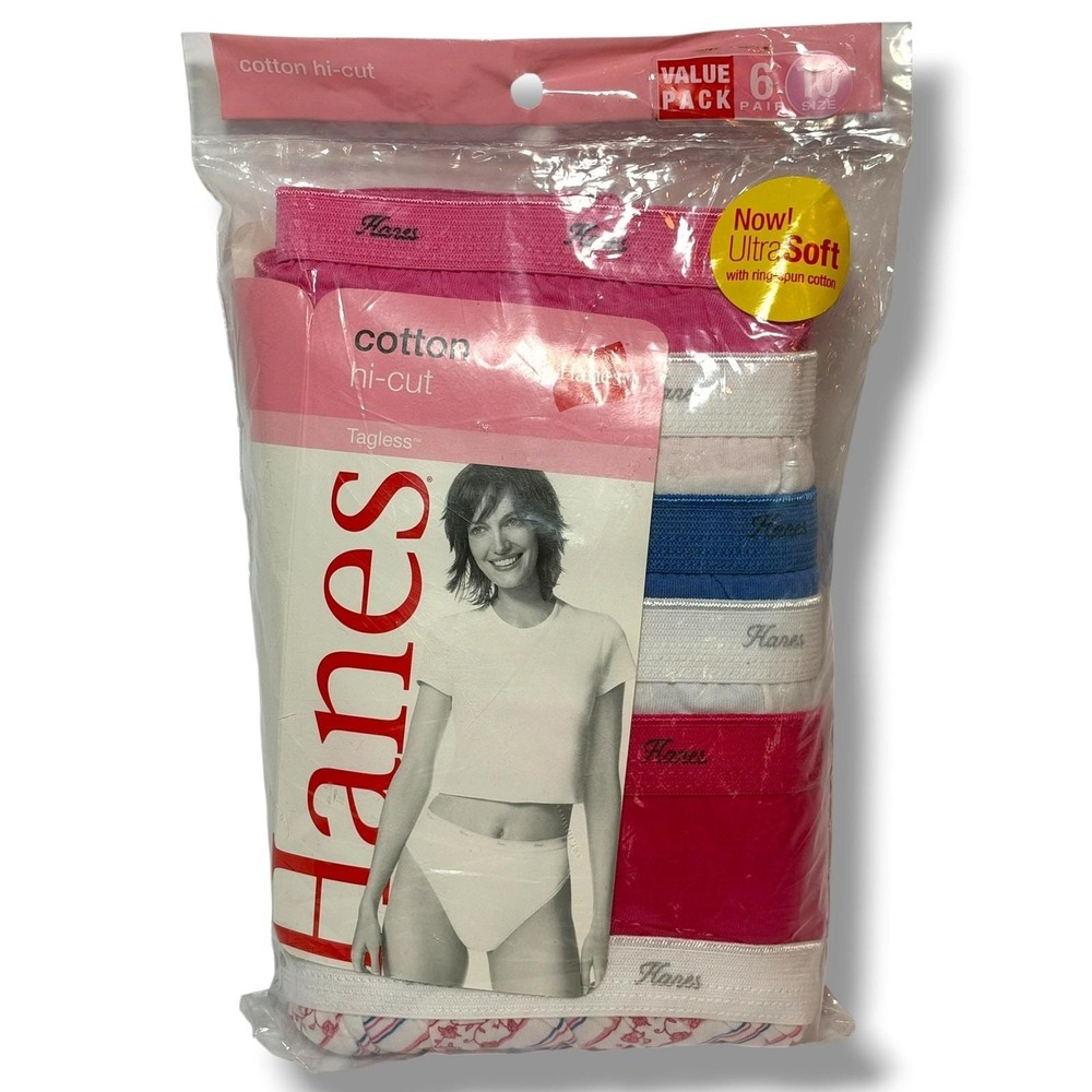 Hanes Womens Cotton Hi-Cut Briefs Size 10 - 6 Pairs Vintage 2005 New Sealed